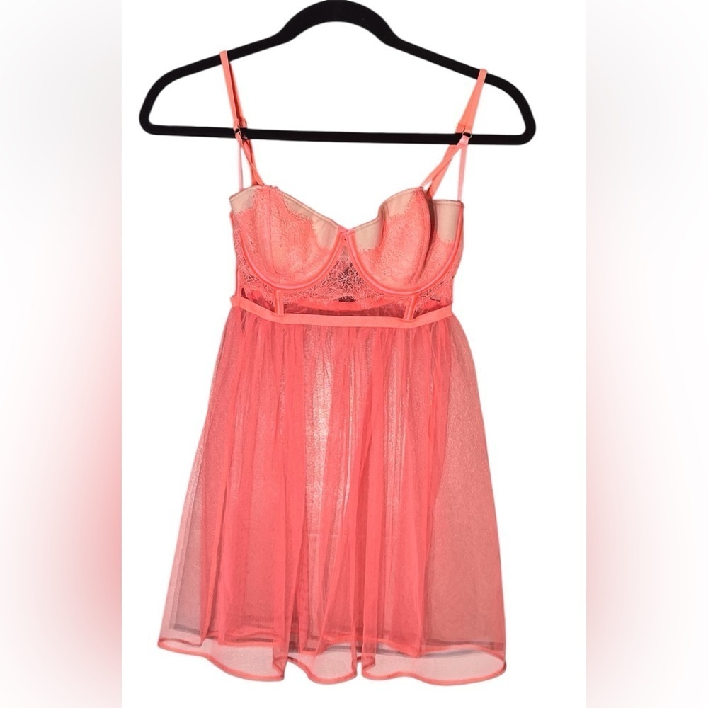 Victoria Secret Whimsigoth Bra Slip Fairy Dress 34C orange peach sheer Nightie
